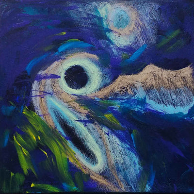 Abstraktes Bild THE EYE, Acryl mit Kreide, kobaltblau, grün mit gold und türkis, Künstlerin: Regine Rauin